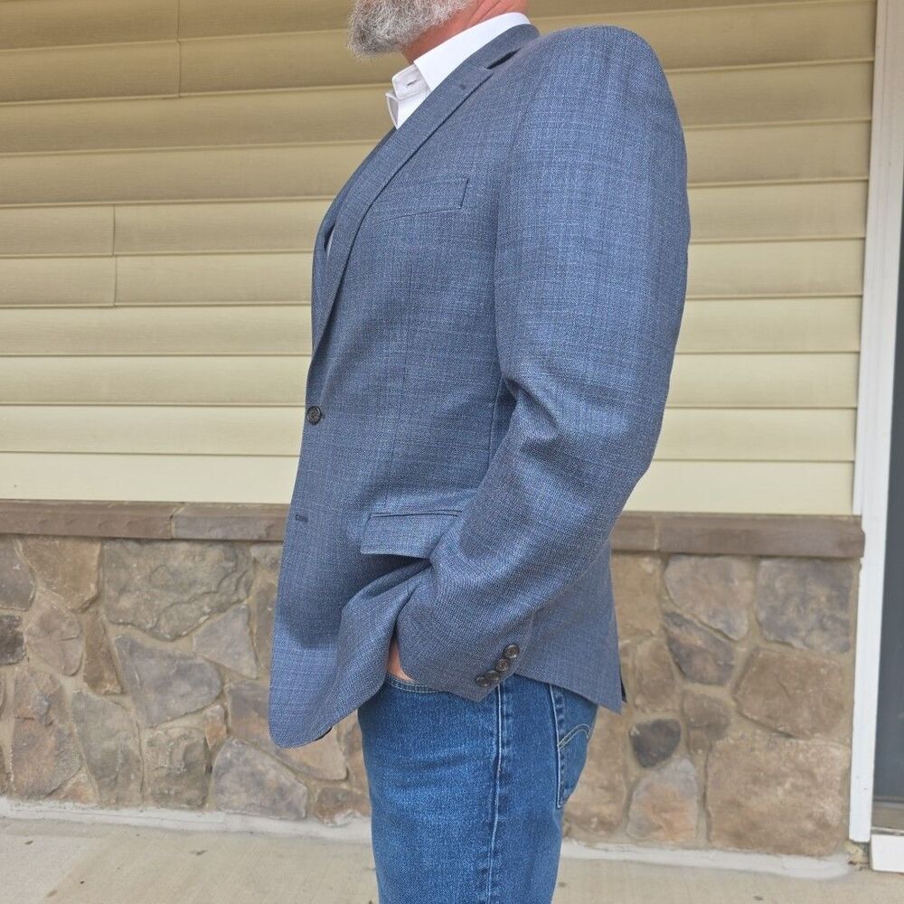 Lauren Ralph Lauren LRL Men's Wool & Silk 2-Button Blazer Blue Basketweave • 42L - Picture 2 of 13